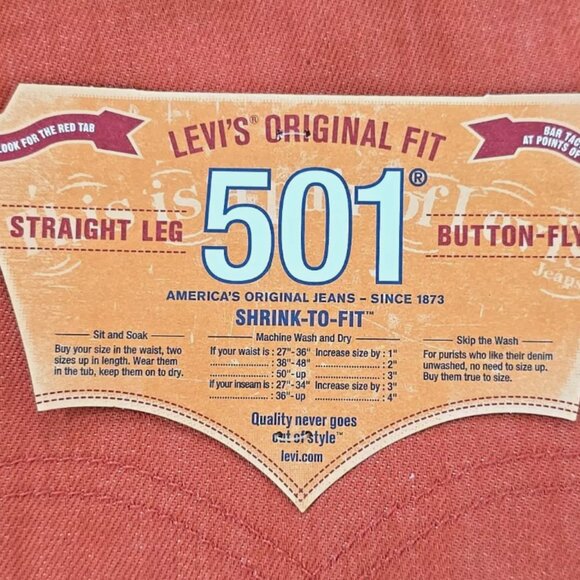 Levi's Original Shrink To Fit 501 Button Fly Straight Coral Red Jeans 34x30 - Picture 5 of 6
